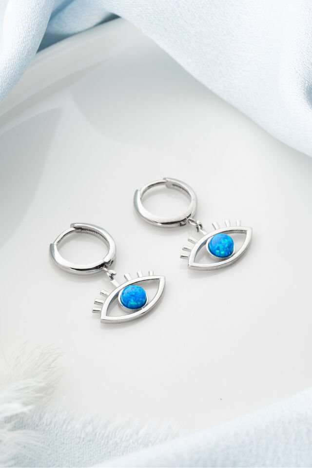 925 Ayar Gümüş Göz Opal Taşlı Küpe Silver - Tek Ebat