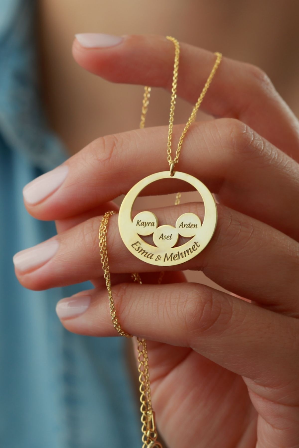 925 Ayar Gümüş Kişiye Özel Üçlü Kalp Plaka Kolye Gold - Tek Ebat