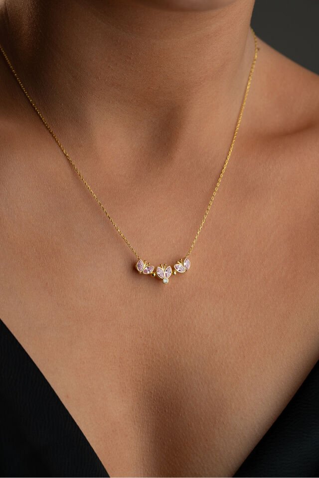 925 Ayar Gümüş Mıknatıslı Pembe Taşlı Lotus Kolye