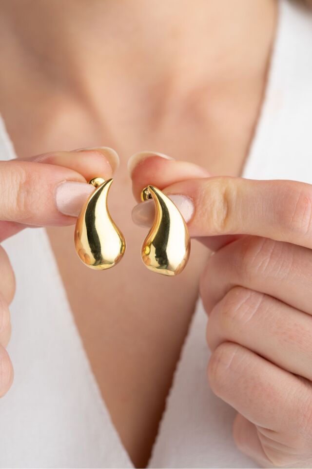 925 Ayar Gümüş Büyük Boy Trend Küpe Gold - Tek Ebat
