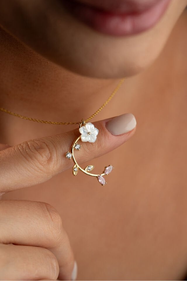 925 Ayar Gümüş Taşlı Sedefli Kolye