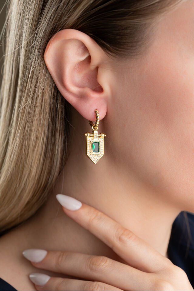 925 Ayar Gümüş Zümrüt Taşlı Trend Küpe