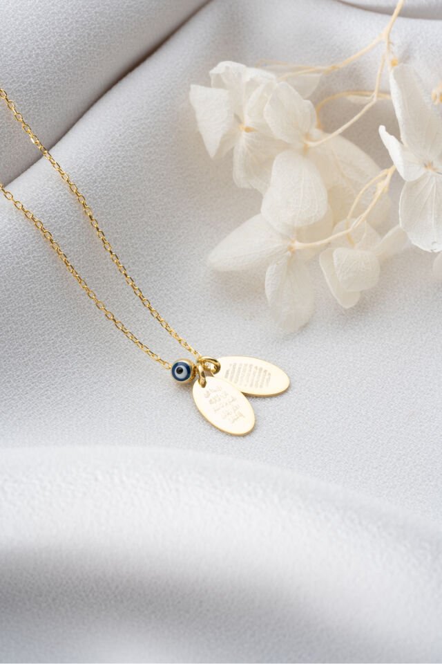 925 Ayar Gümüş Çift Dualı Kolye Gold - Tek Ebat