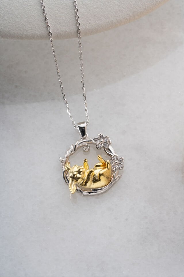 925 Ayar Gümüş Çiçekli Tavşan Kolye