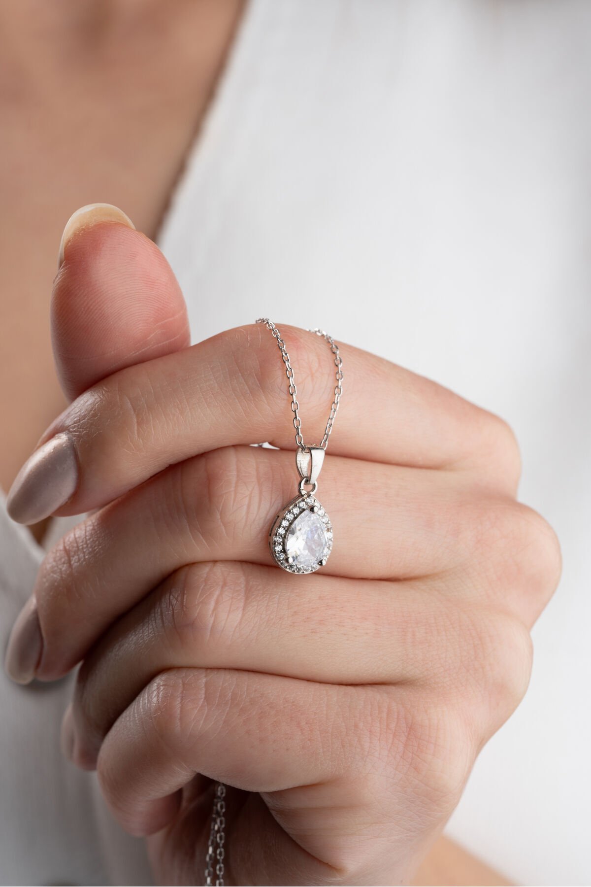 925 Ayar Gümüş Damla Model Kolye Silver - Tek Ebat