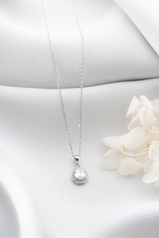 925 Ayar Gümüş Damla Model Kolye Silver - Tek Ebat