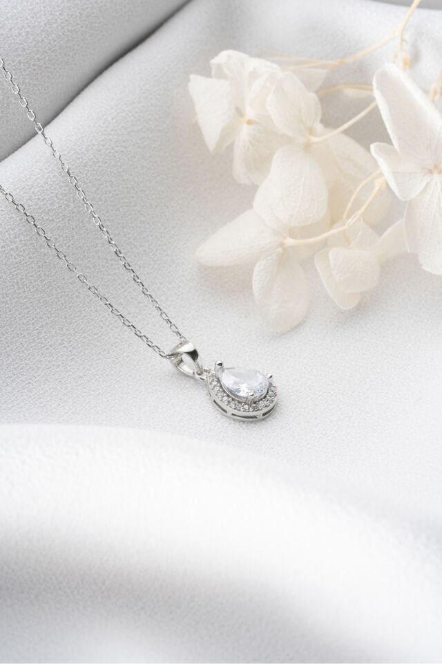 925 Ayar Gümüş Damla Model Kolye Silver - Tek Ebat