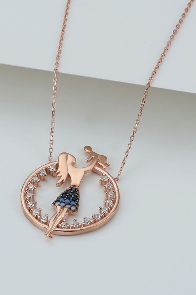 925 Ayar Gümüş Anne Bebek Kolye Gold - Tek Ebat