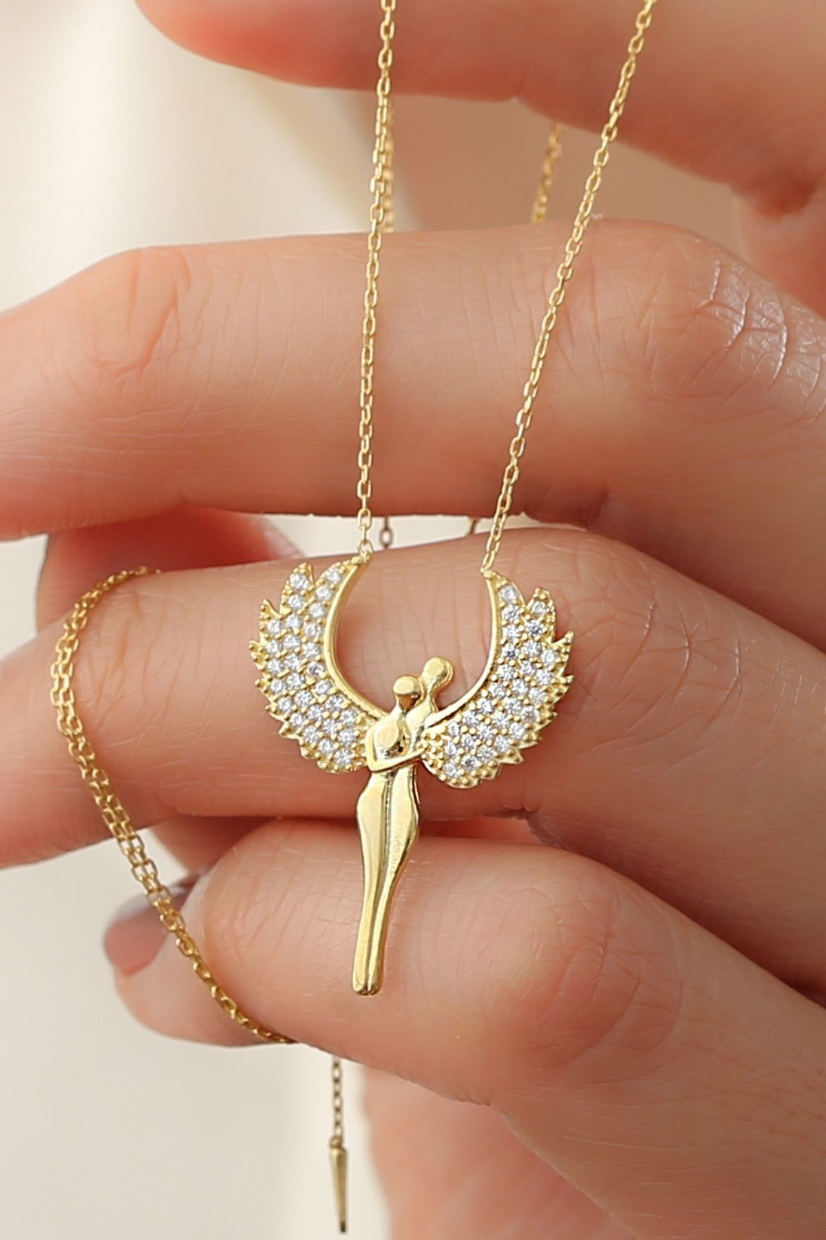 925 Ayar Gold Gümüş Aşk Kolye Gold - Tek Ebat