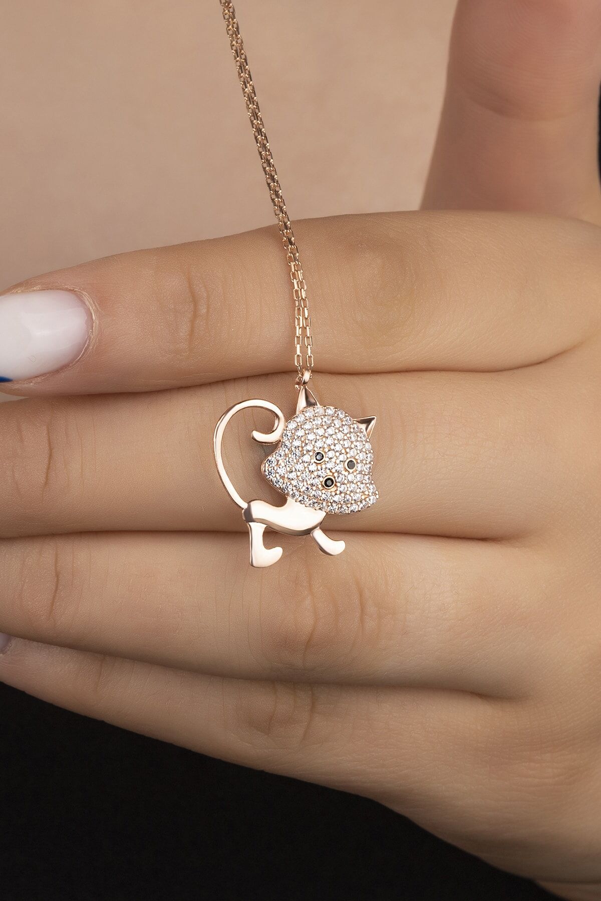 925 Ayar Gümüş Kedicik Kolye Gold - Tek Ebat