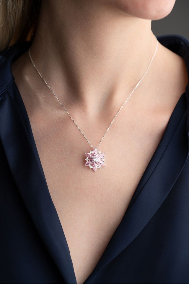 925 Ayar Gümüş Pembe Oval Zirkon Taşlı Lotus