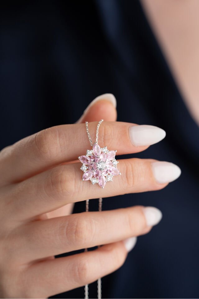 925 Ayar Gümüş Pembe Oval Zirkon Taşlı Lotus