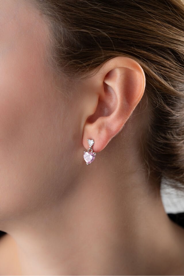 925 Ayar Gümüş Pembe Kalpli Küpe