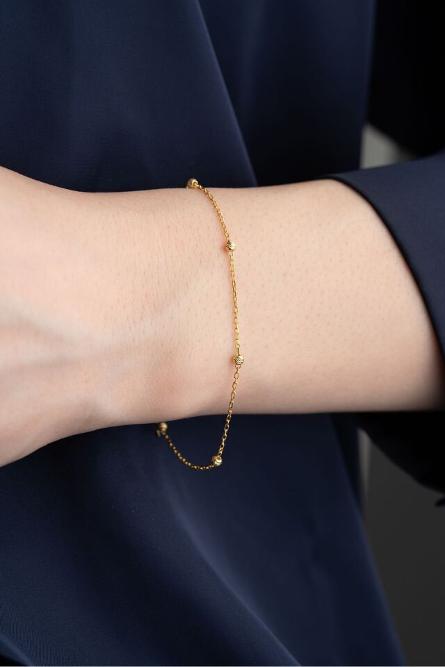 925 Ayar Gümüş Gold Top Detaylı Bileklik
