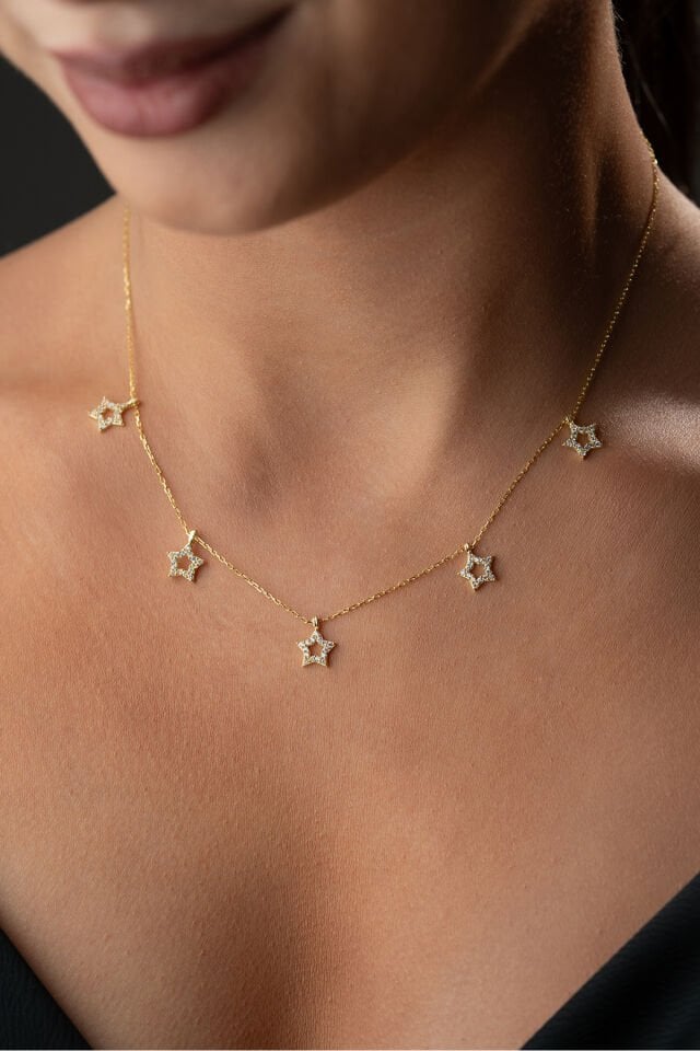 925 Ayar Gümüş Altın Kaplama Yıldız Şans Kolye