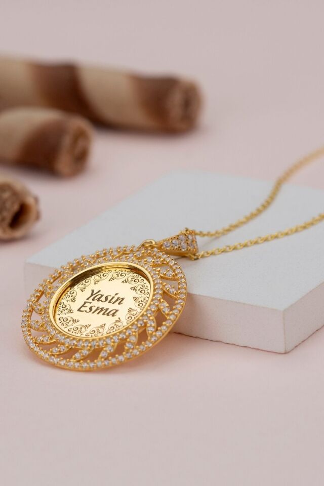 925 Ayar Gümüş Isimli Madalyon Kolye Gold - Tek Ebat