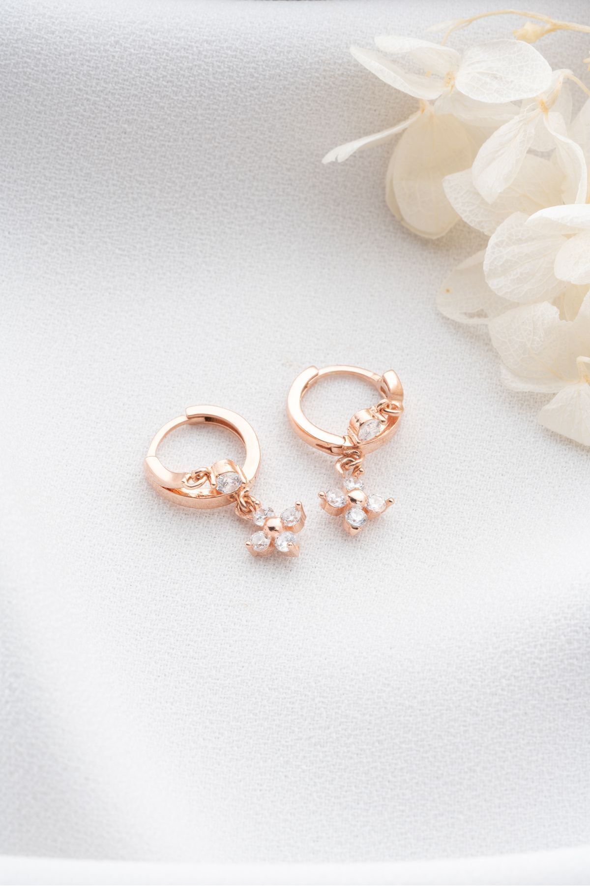 925 Ayar Gümüş Rose Çift Çiçek Küpe Rose - Tek Ebat