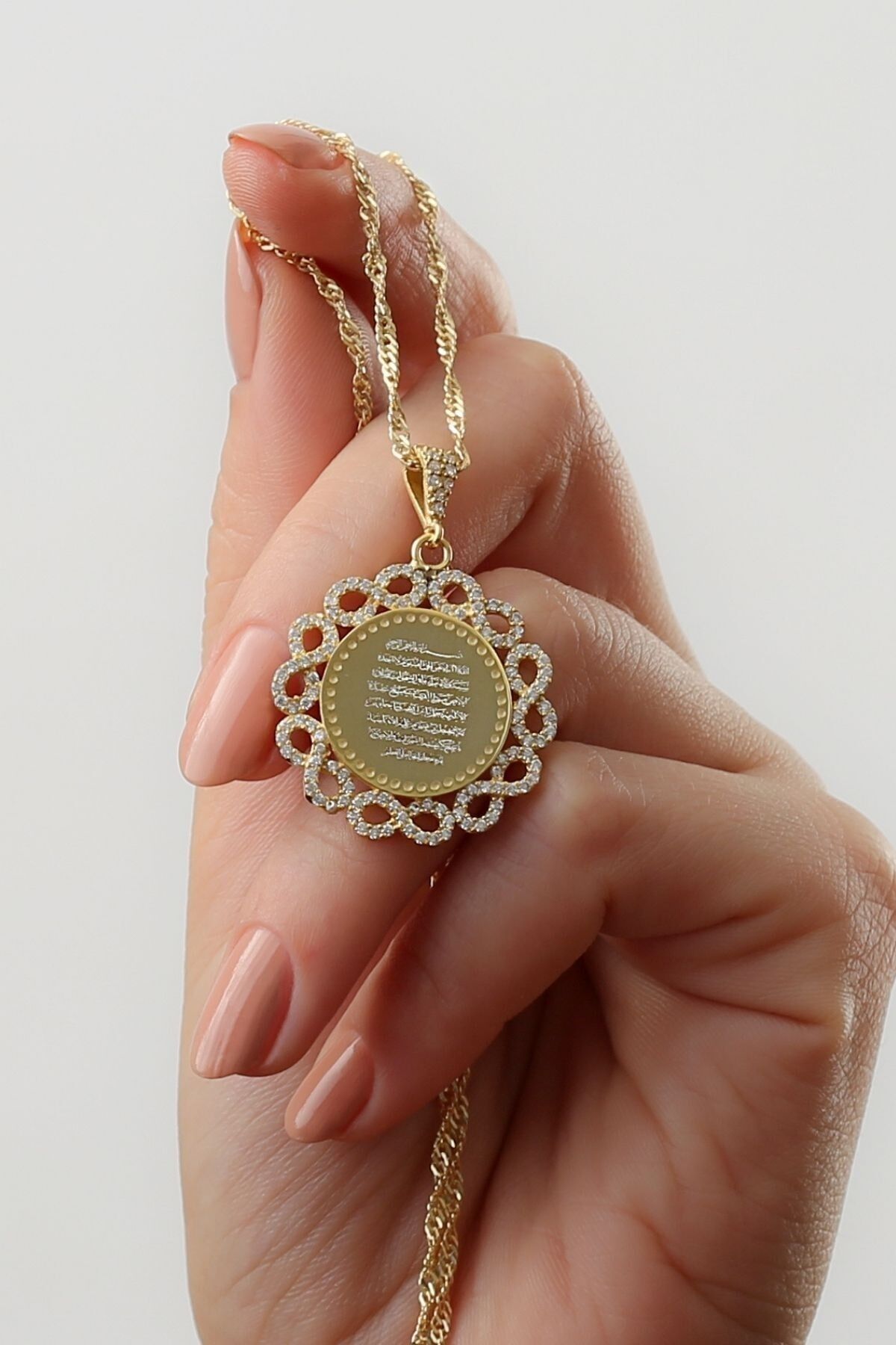 925 Ayar Gümüş Dualı Sonsuzluk Detaylı Kolye Gold - Tek Ebat