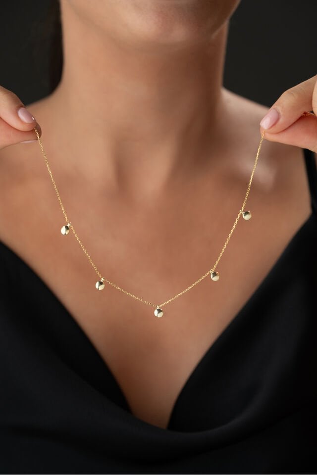 925 Ayar Gümüş Altın Kaplama Aynalı Şans Kolye