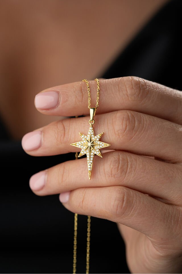 925 Ayar Gümüş Altın Kaplama Kutupyıldızı Kolye