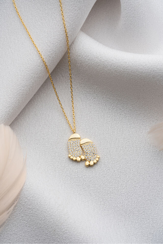 925 Ayar Gümüş Gold Zirkon Taşlı Ayak Kolye