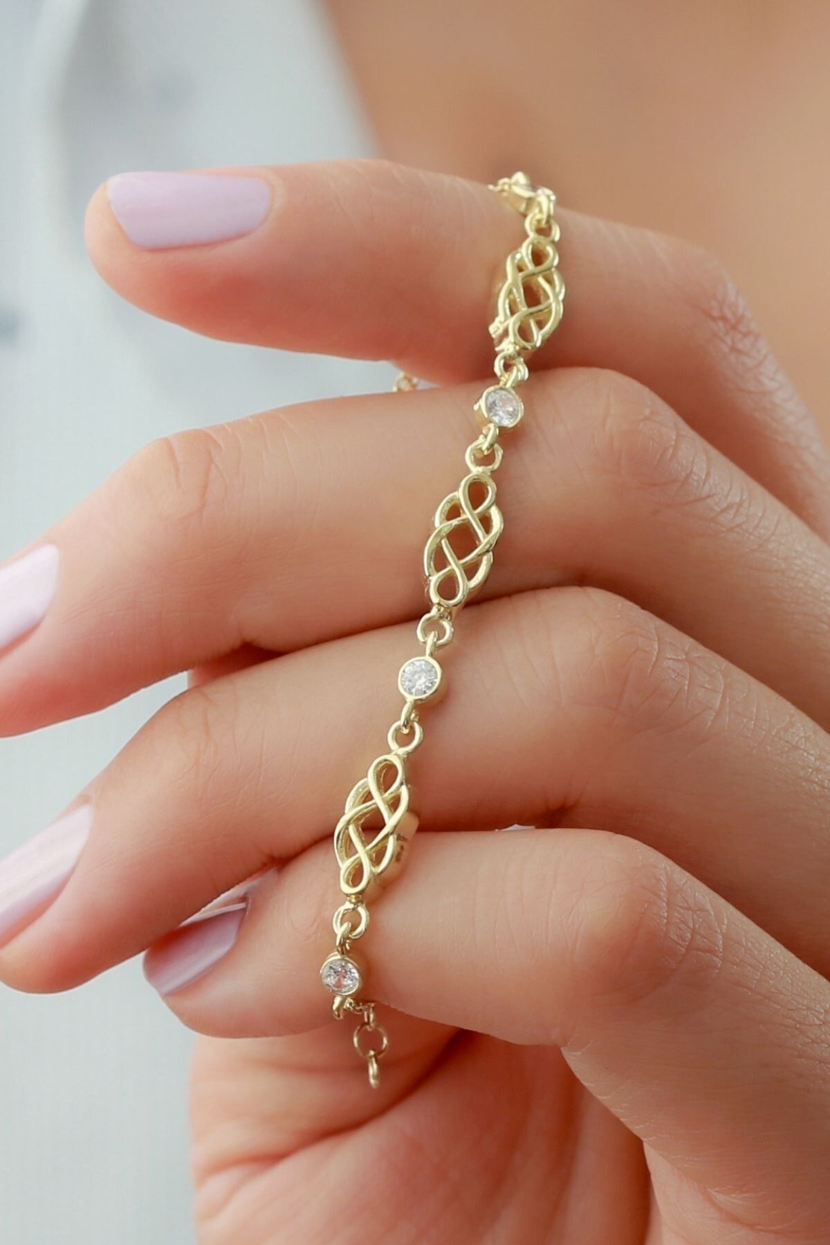 925 Ayar Gümüş Chic Bileklik Gold - Tek Ebat