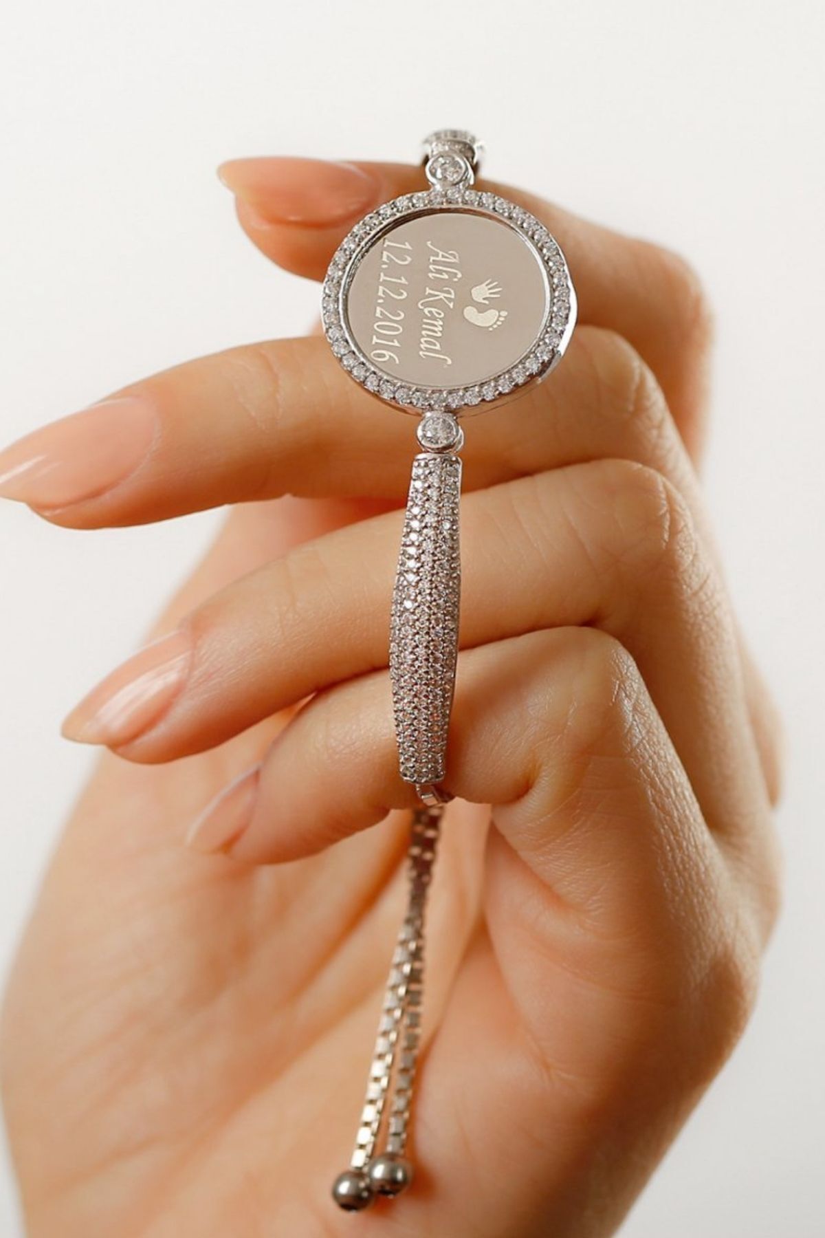 925 Ayar Gümüş Isimli Asansörlü Bileklik Silver - Tek Ebat