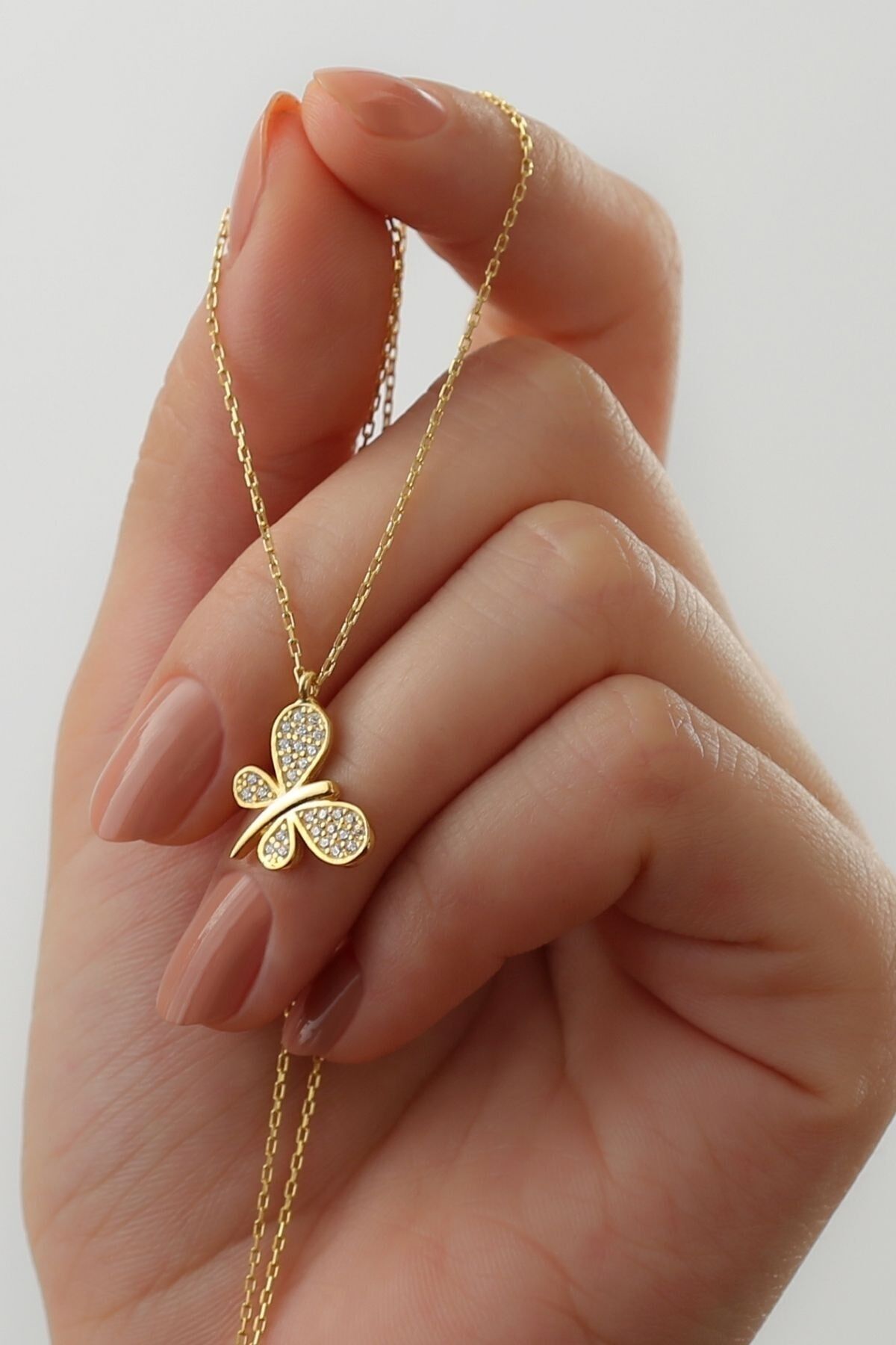 925 Ayar Gümüş Kelebek Model Kolye(gold) Gold - Tek Ebat