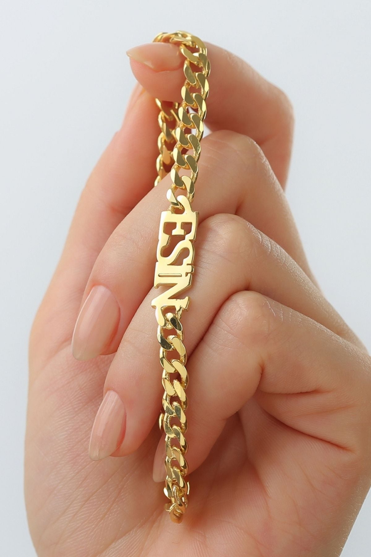 925 Ayar Gümüş Isimli Zincir Bileklik Gold - Tek Ebat