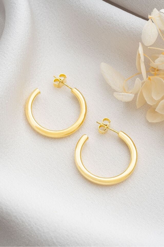 925 Ayar Gümüş Gold Halka Küpe