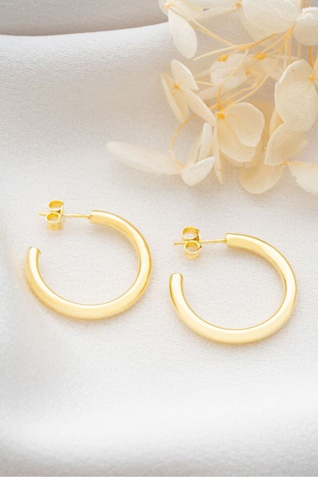 925 Ayar Gümüş Gold Halka Küpe