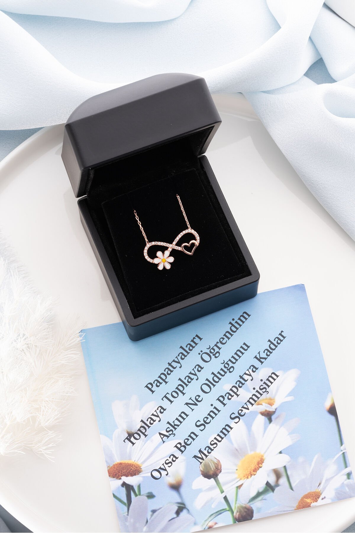 925 Ayar Gümüş Rose Sonsuzlu Papatya Kolye Gold - Tek Ebat