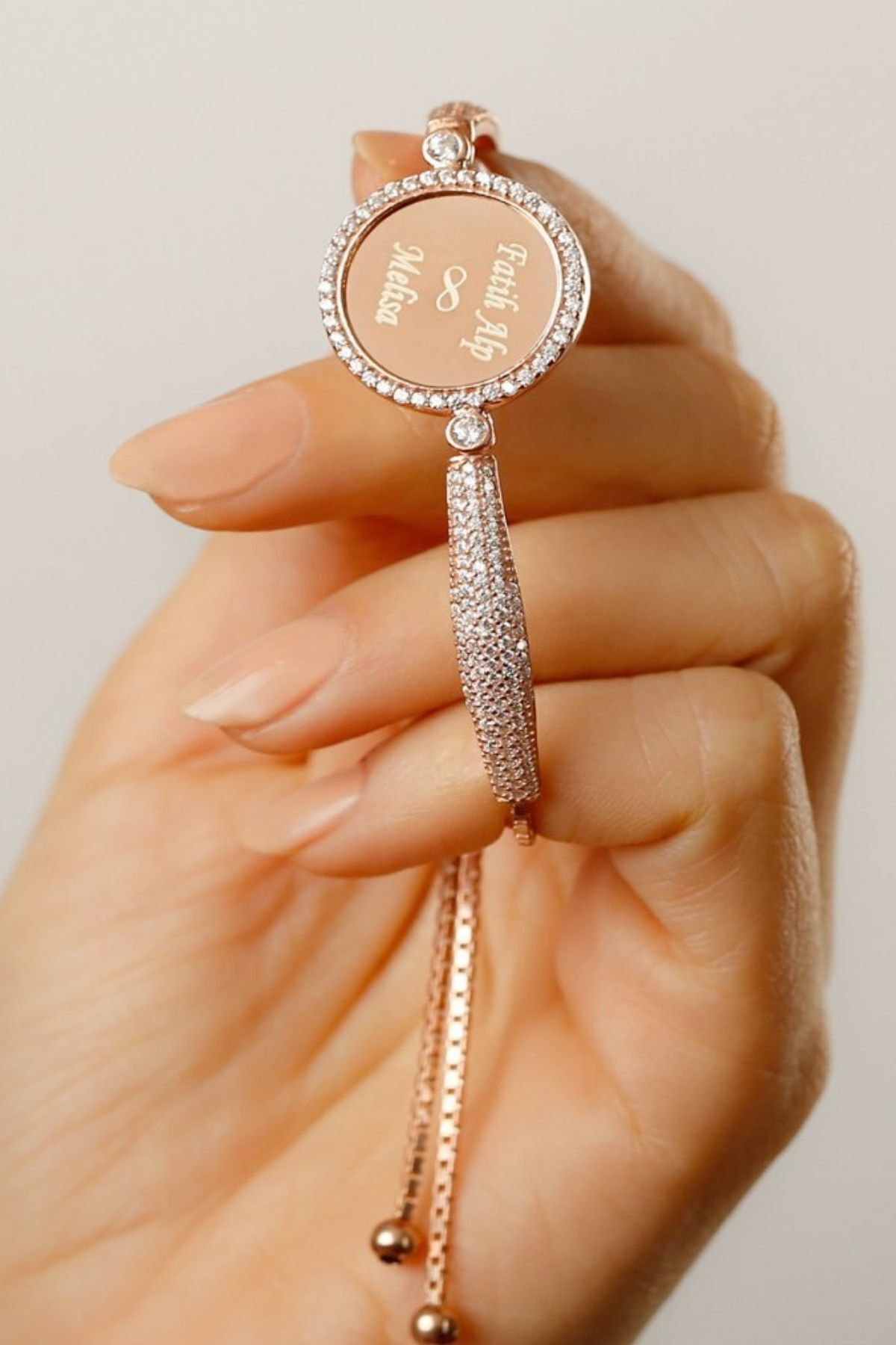 925 Ayar Gümüş Rose Gold Kaplama Isimli Asansörlü Bileklik Rose - Tek Ebat
