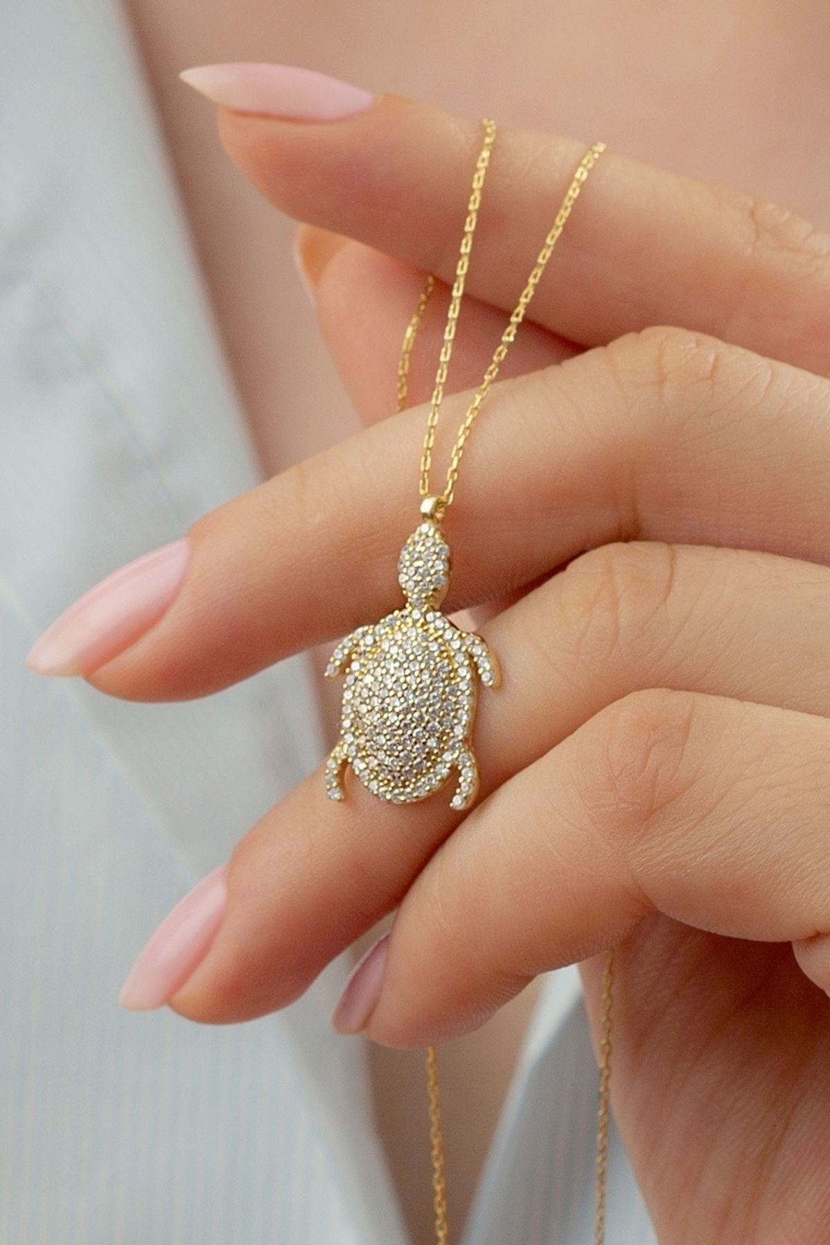 925 Ayar Gümüş Gold Kaplumbağa Kolye Gold - Tek Ebat