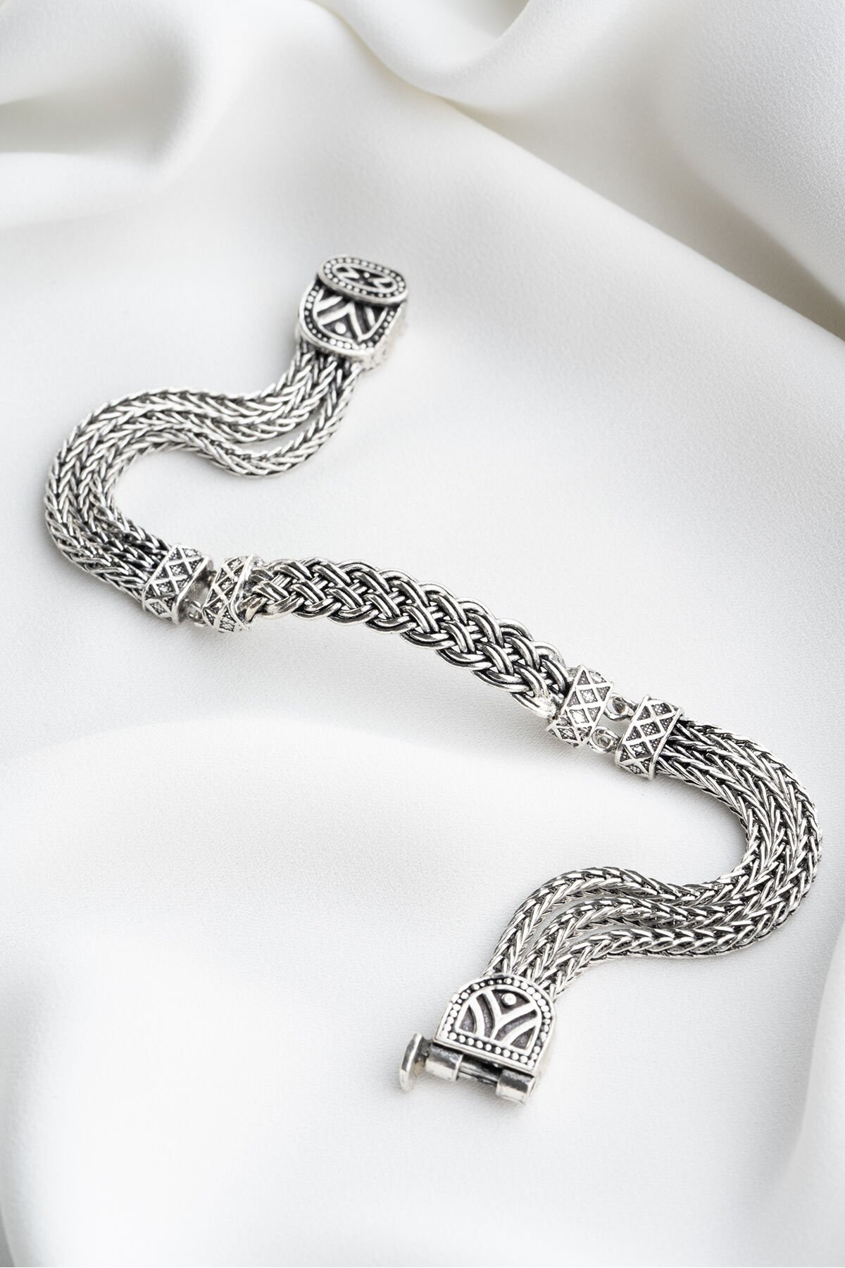 925 Ayar Gümüş Erkek Örgü Bileklik Silver - Tek Ebat