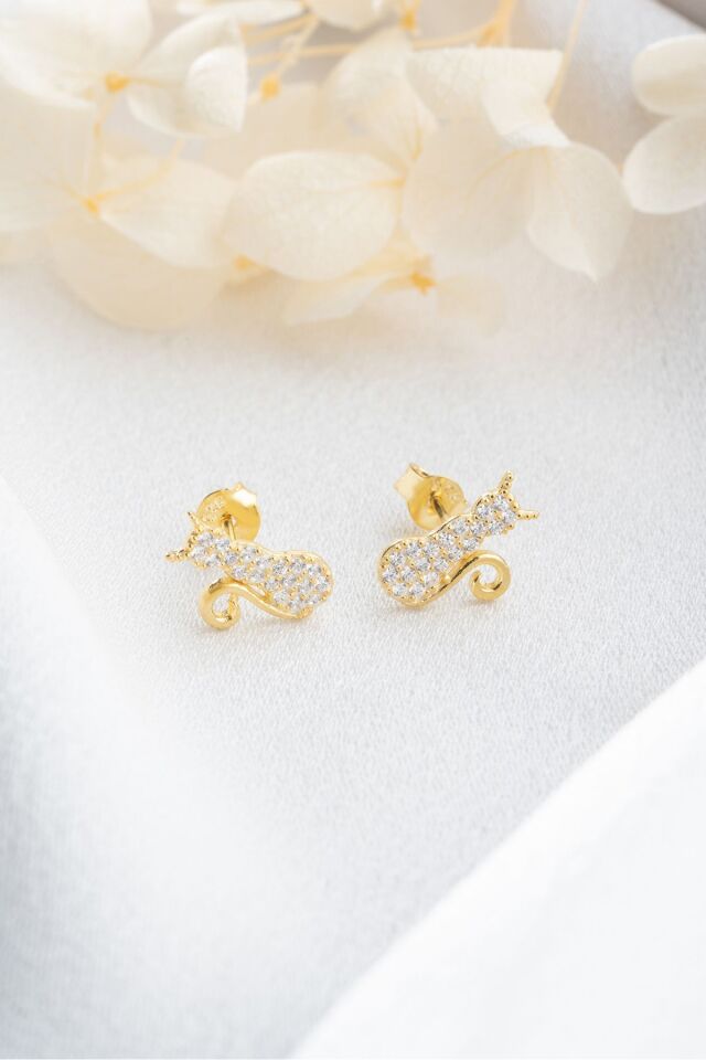 925 Ayar Gümüş Gold Çivili Kedi Küpe