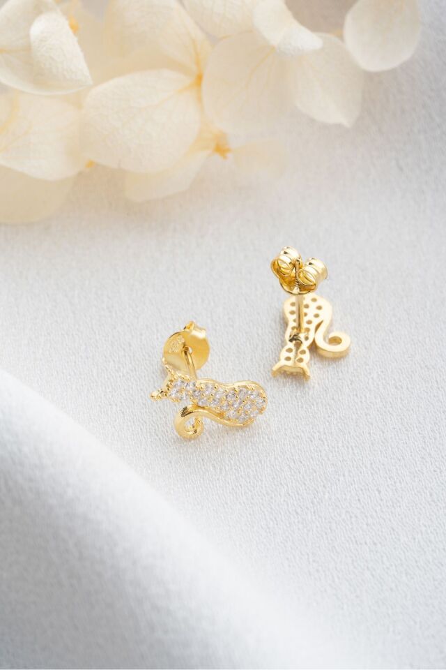 925 Ayar Gümüş Gold Çivili Kedi Küpe
