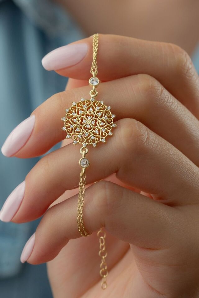925 Ayar Gümüş Yuvarlak Bileklik Gold - Tek Ebat