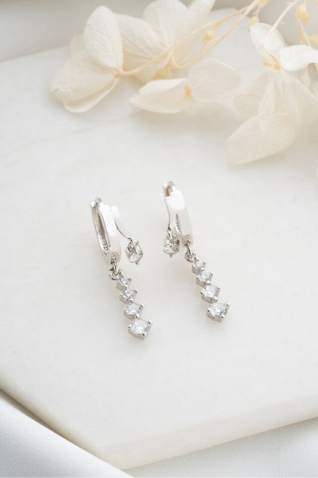 925 Ayar Gümüş Çift Trio Küpe Silver - Tek Ebat