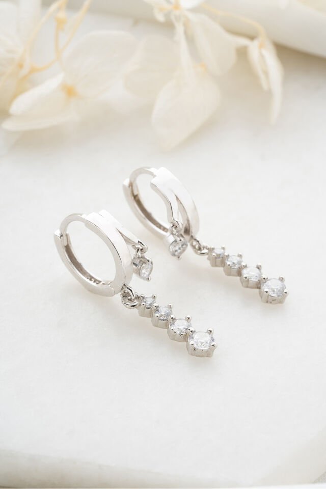 925 Ayar Gümüş Çift Trio Küpe Silver - Tek Ebat