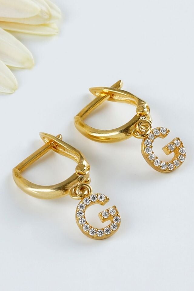 925 Ayar Gümüş Gold Kişiye Özel Harfli Küpe