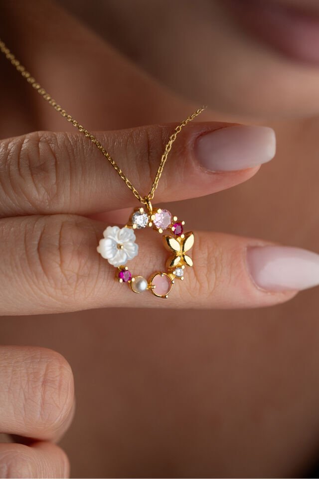 925 Ayar Gümüş Altın Kaplama Manolya Çiçeği Kolye