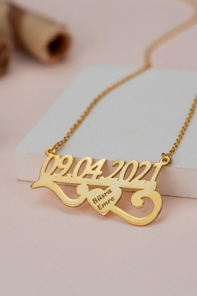 925 Ayar Gümüş Tarih Kolye Gold - Tek Ebat