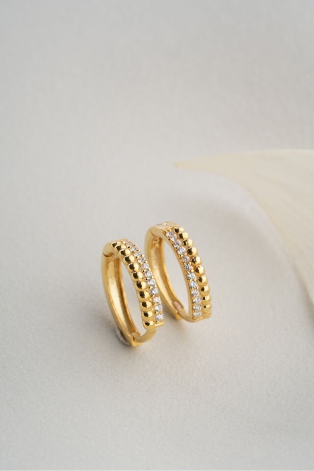 925 Ayar Gold Kaplama Sıra Taşlı Küpe