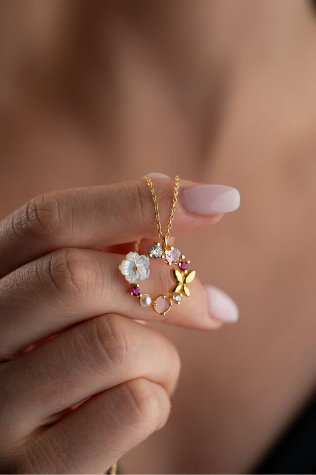 925 Ayar Gümüş Altın Kaplama Manolya Çiçeği Kolye