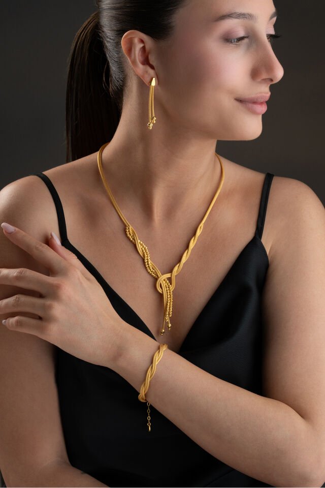 925 Ayar Gümüş Altın Kaplama Hasır Set