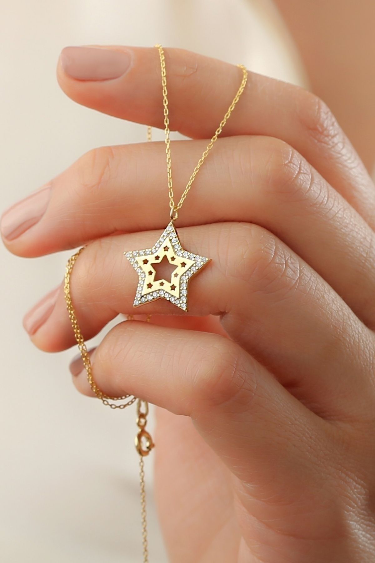 925 Ayar Gümüş Yıldız Kolye Gold - Tek Ebat