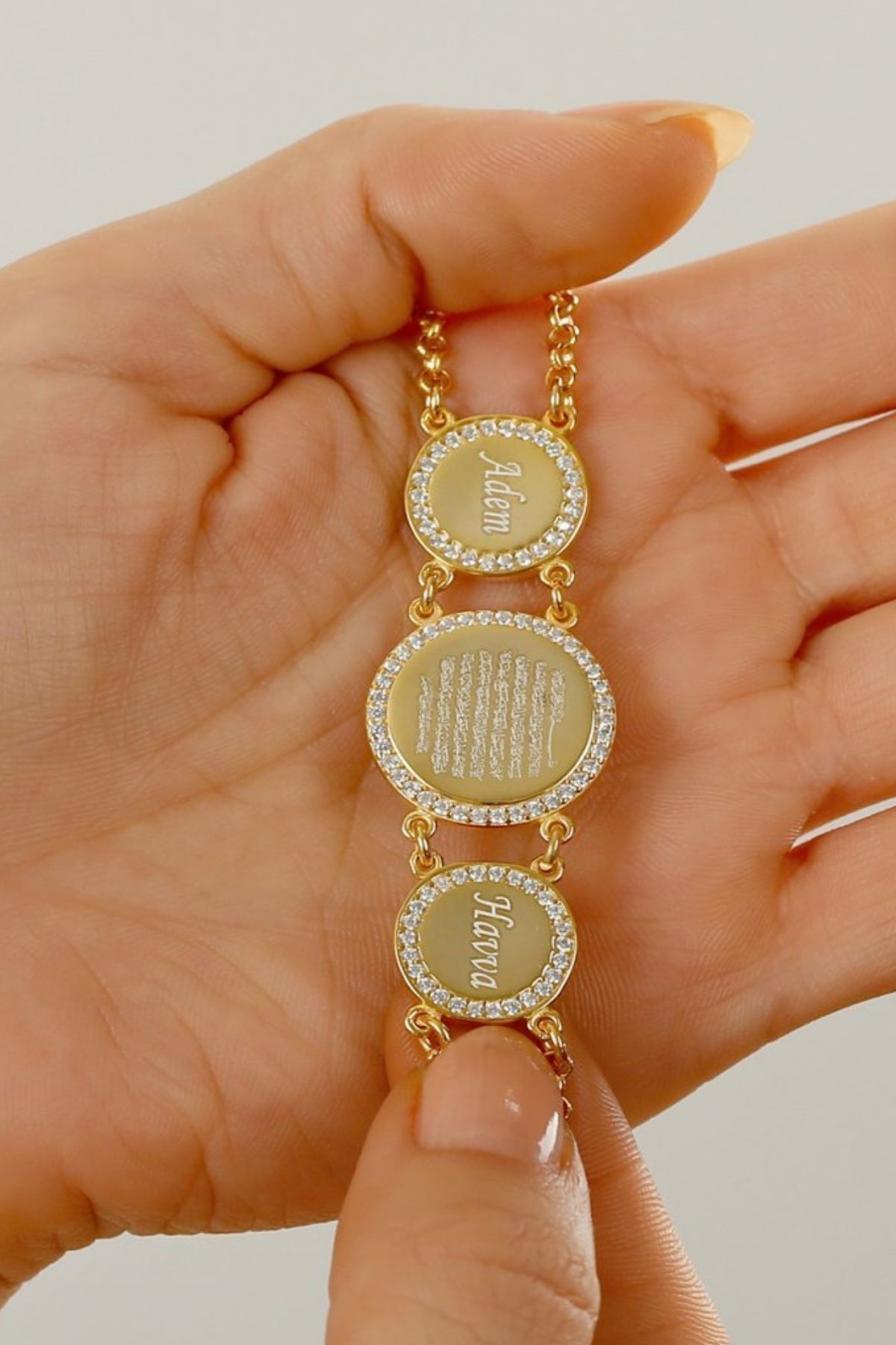 925 Ayar Gümüş Üçlü Isimli Dualı Bileklik Gold - Tek Ebat