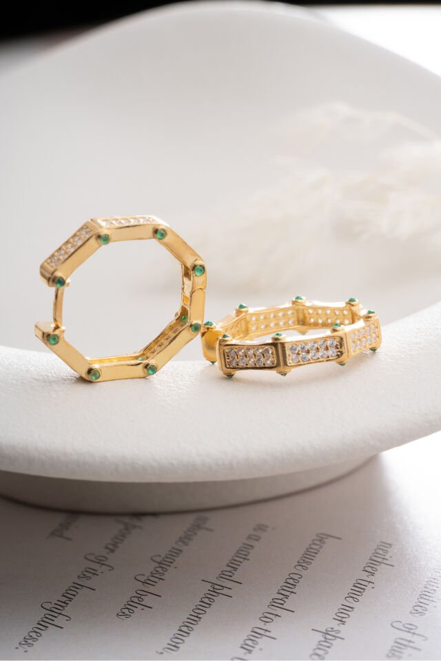 925 Ayar Gümüş Gold Zirkon Taşlı Küpe