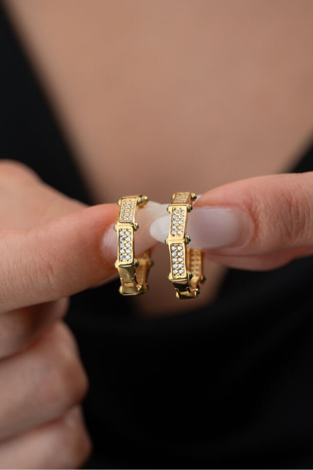 925 Ayar Gümüş Gold Zirkon Taşlı Küpe